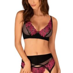 Pink & Black Lace 3 Piece Suspender Belt Lingerie