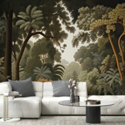 Woodcut Green Nature Botanical Wallpaper (1)