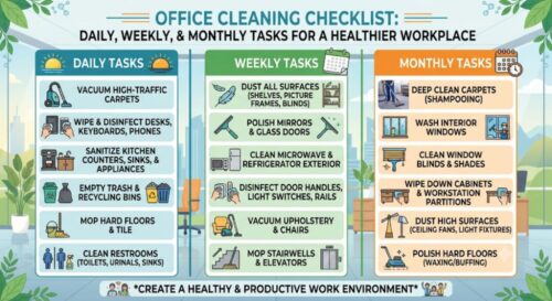 Office Cleaning Checklist- Daily, Weekly, and Monthly Tasks for a Healthier Workplace Office Cleaning Checklist- Daily, Weekly, and Monthly Tasks for a Healthier Workplace