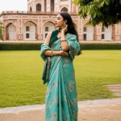 aqua banarasi saree