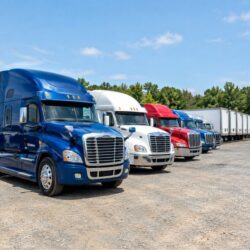 Row of Semis Under Blue Skies