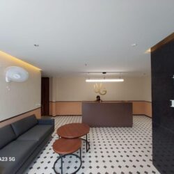 Professional office reception and visitor area completed by ARC Pacific Interiors in Noida.